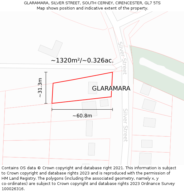 GLARAMARA, SILVER STREET, SOUTH CERNEY, CIRENCESTER, GL7 5TS: Plot and title map