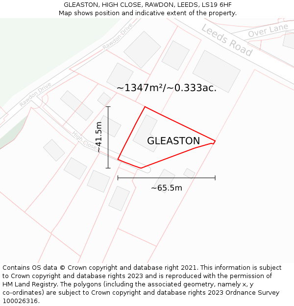 GLEASTON, HIGH CLOSE, RAWDON, LEEDS, LS19 6HF: Plot and title map