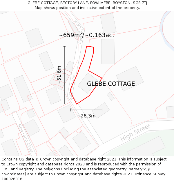 GLEBE COTTAGE, RECTORY LANE, FOWLMERE, ROYSTON, SG8 7TJ: Plot and title map