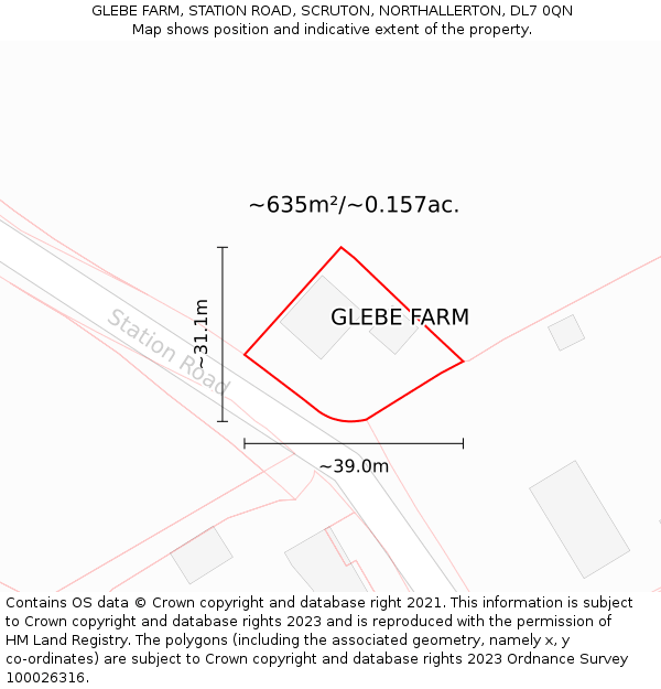 GLEBE FARM, STATION ROAD, SCRUTON, NORTHALLERTON, DL7 0QN: Plot and title map