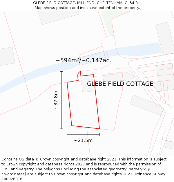 GLEBE FIELD COTTAGE, MILL END, CHELTENHAM, GL54 3HJ: Plot and title map