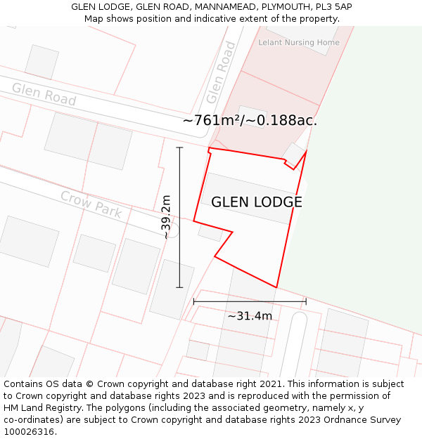 GLEN LODGE, GLEN ROAD, MANNAMEAD, PLYMOUTH, PL3 5AP: Plot and title map