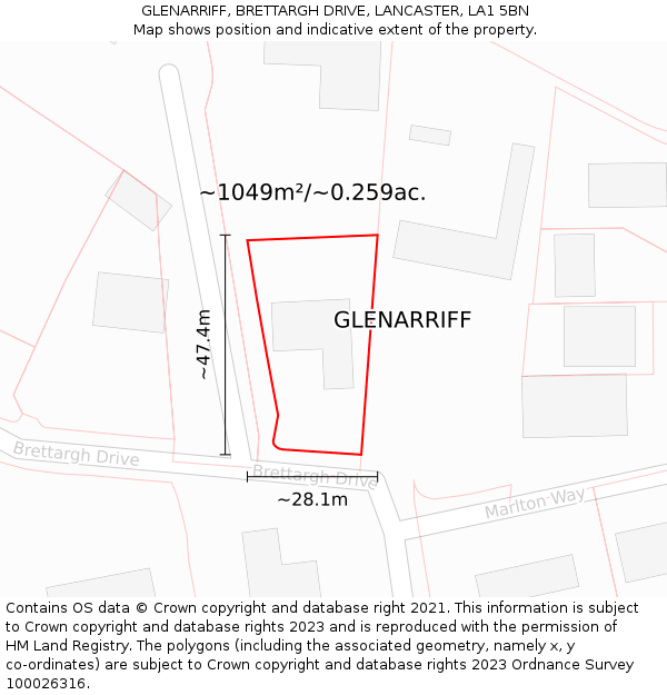 GLENARRIFF, BRETTARGH DRIVE, LANCASTER, LA1 5BN: Plot and title map