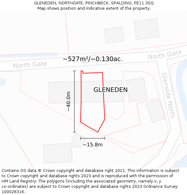 GLENEDEN, NORTHGATE, PINCHBECK, SPALDING, PE11 3SQ: Plot and title map