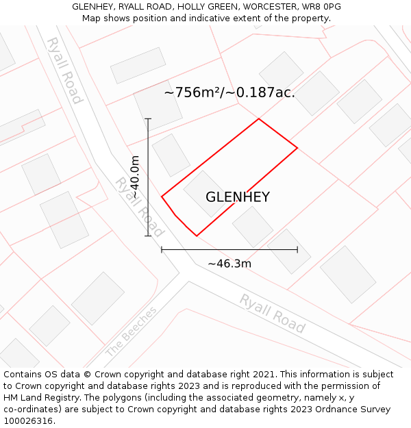 GLENHEY, RYALL ROAD, HOLLY GREEN, WORCESTER, WR8 0PG: Plot and title map