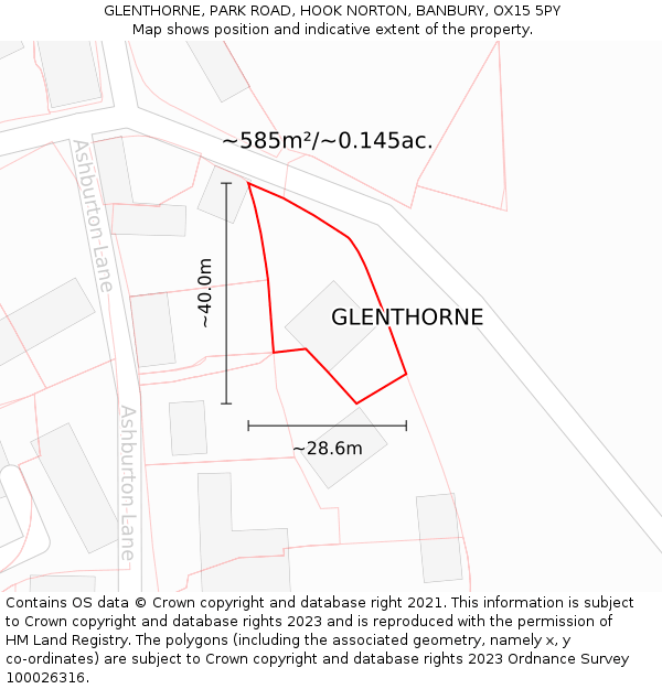 GLENTHORNE, PARK ROAD, HOOK NORTON, BANBURY, OX15 5PY: Plot and title map