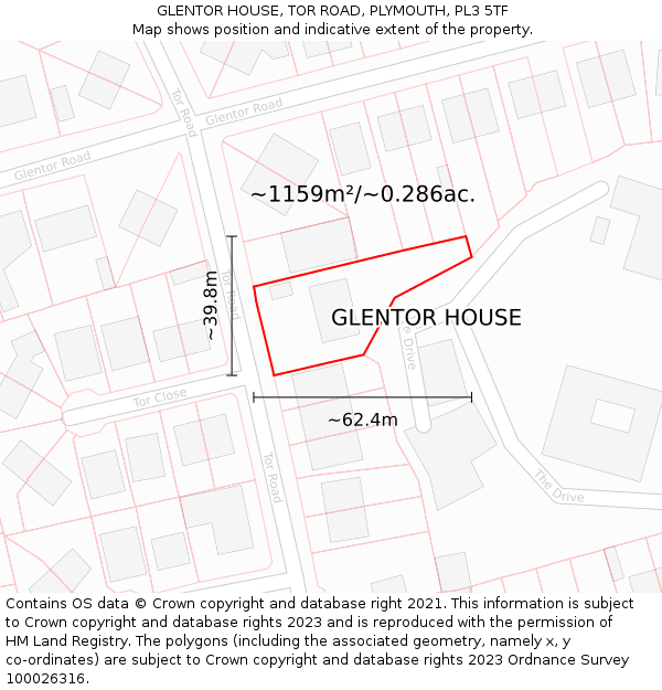 GLENTOR HOUSE, TOR ROAD, PLYMOUTH, PL3 5TF: Plot and title map