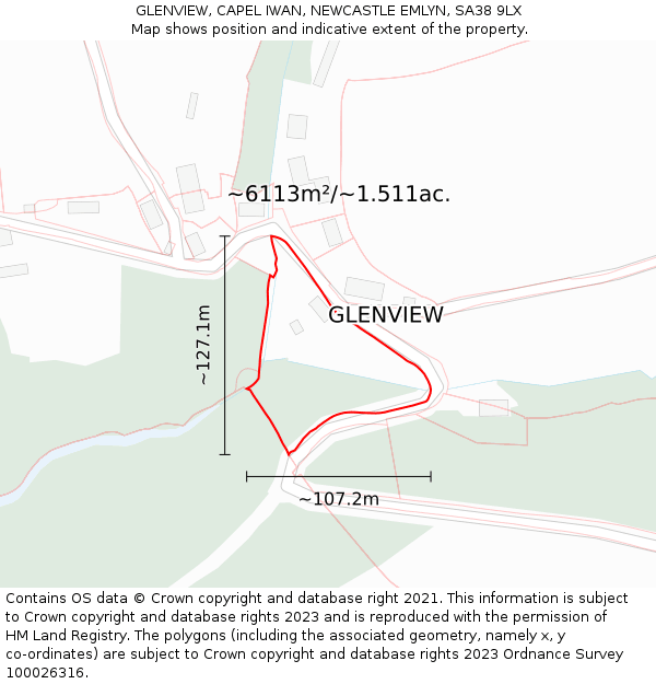 GLENVIEW, CAPEL IWAN, NEWCASTLE EMLYN, SA38 9LX: Plot and title map