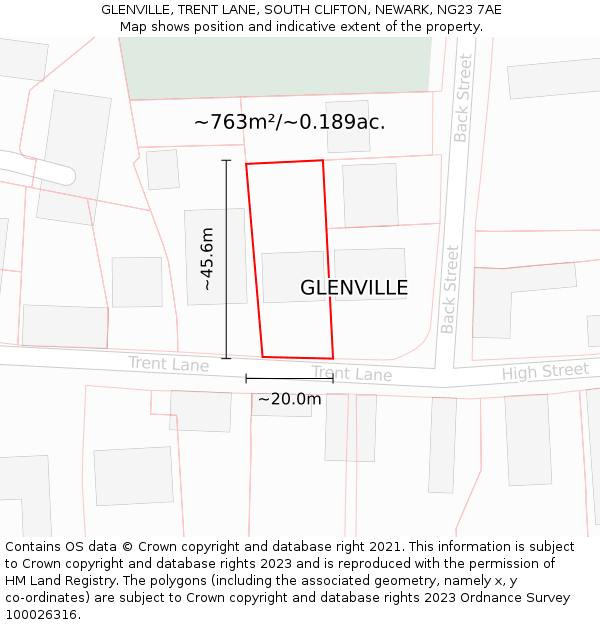 GLENVILLE, TRENT LANE, SOUTH CLIFTON, NEWARK, NG23 7AE: Plot and title map