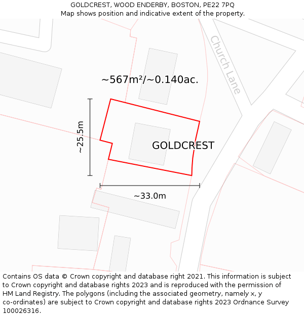 GOLDCREST, WOOD ENDERBY, BOSTON, PE22 7PQ: Plot and title map