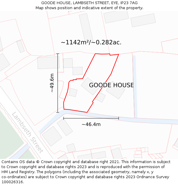 GOODE HOUSE, LAMBSETH STREET, EYE, IP23 7AG: Plot and title map