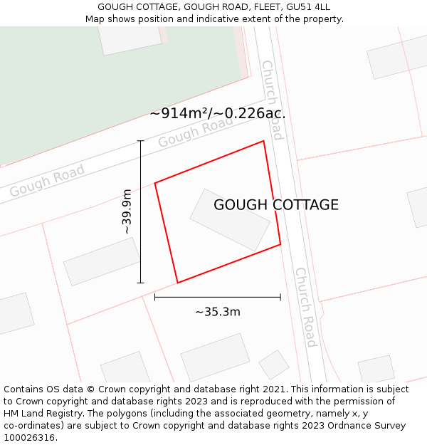 GOUGH COTTAGE, GOUGH ROAD, FLEET, GU51 4LL: Plot and title map