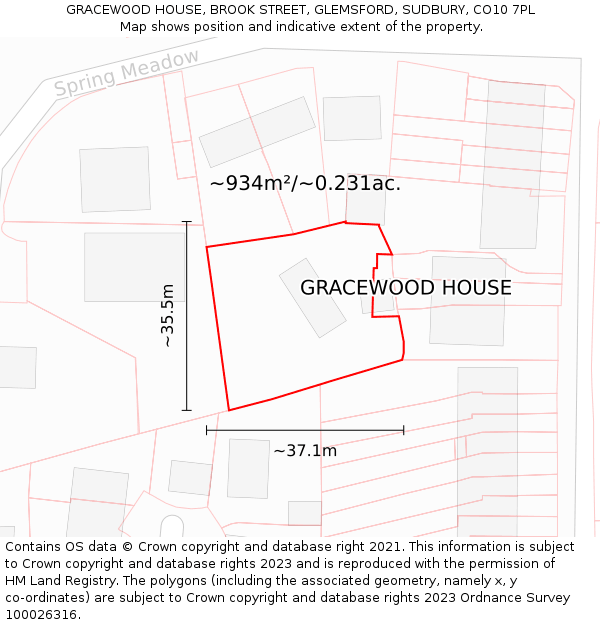 GRACEWOOD HOUSE, BROOK STREET, GLEMSFORD, SUDBURY, CO10 7PL: Plot and title map