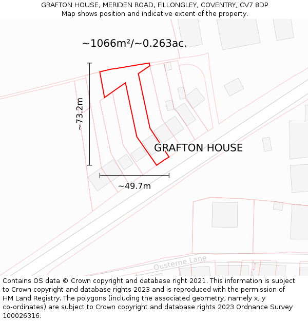 GRAFTON HOUSE, MERIDEN ROAD, FILLONGLEY, COVENTRY, CV7 8DP: Plot and title map