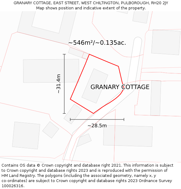 GRANARY COTTAGE, EAST STREET, WEST CHILTINGTON, PULBOROUGH, RH20 2JY: Plot and title map