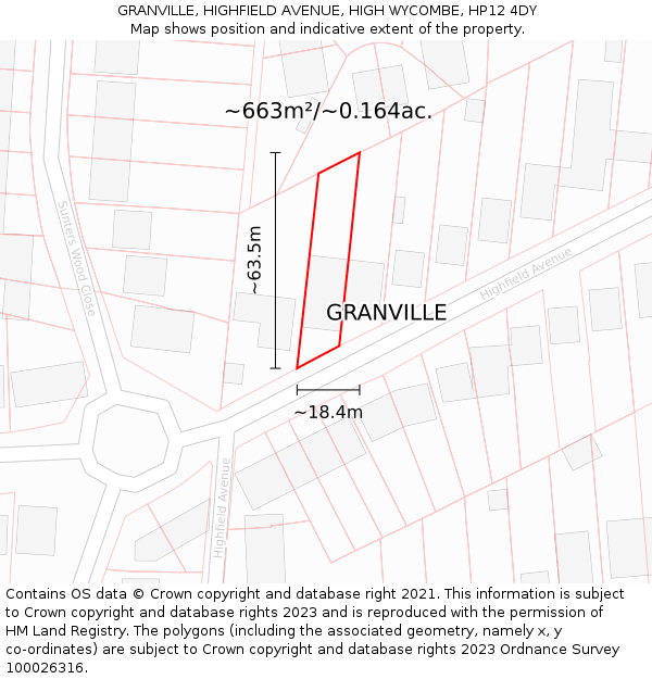 GRANVILLE, HIGHFIELD AVENUE, HIGH WYCOMBE, HP12 4DY: Plot and title map