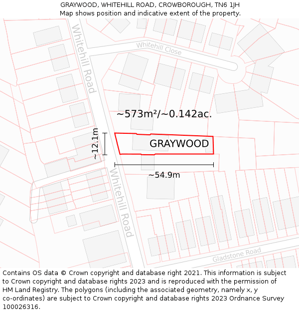 GRAYWOOD, WHITEHILL ROAD, CROWBOROUGH, TN6 1JH: Plot and title map