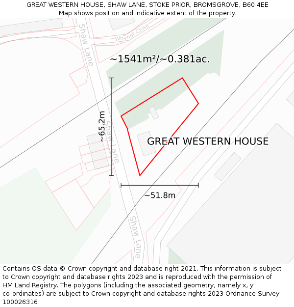 GREAT WESTERN HOUSE, SHAW LANE, STOKE PRIOR, BROMSGROVE, B60 4EE: Plot and title map