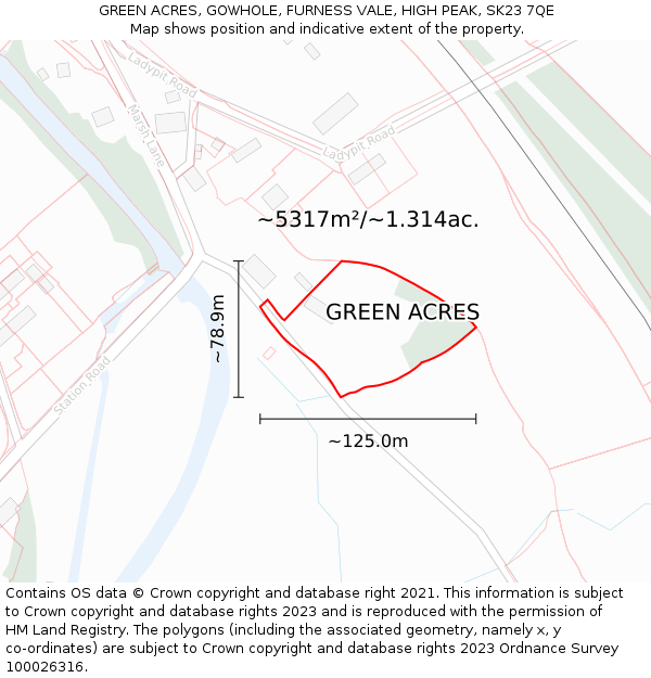 GREEN ACRES, GOWHOLE, FURNESS VALE, HIGH PEAK, SK23 7QE: Plot and title map