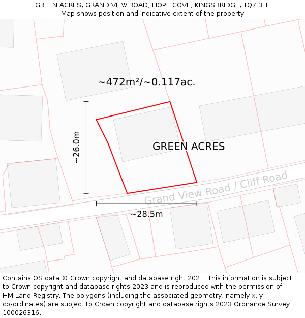 GREEN ACRES, GRAND VIEW ROAD, HOPE COVE, KINGSBRIDGE, TQ7 3HE: Plot and title map