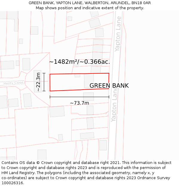 GREEN BANK, YAPTON LANE, WALBERTON, ARUNDEL, BN18 0AR: Plot and title map