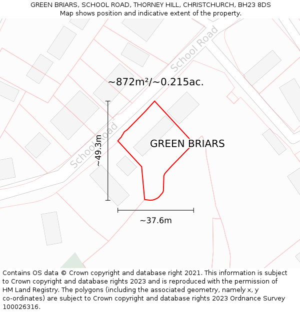 GREEN BRIARS, SCHOOL ROAD, THORNEY HILL, CHRISTCHURCH, BH23 8DS: Plot and title map