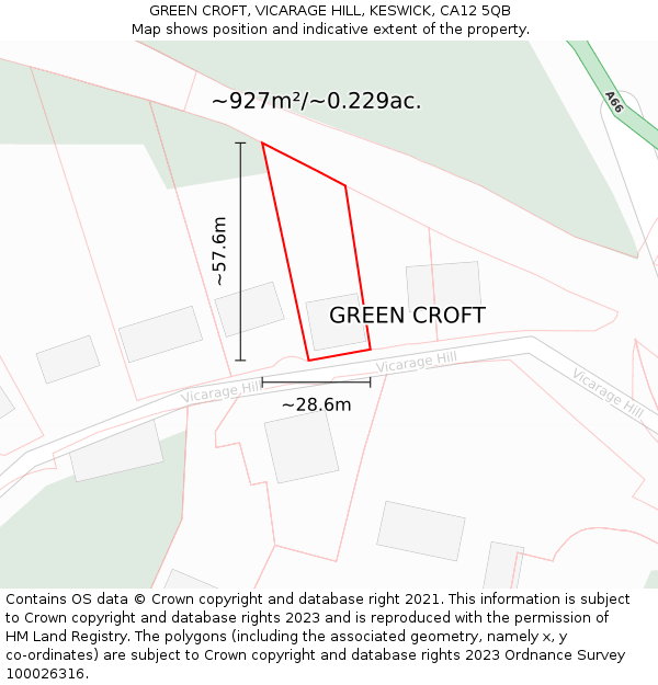 GREEN CROFT, VICARAGE HILL, KESWICK, CA12 5QB: Plot and title map