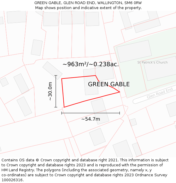 GREEN GABLE, GLEN ROAD END, WALLINGTON, SM6 0RW: Plot and title map