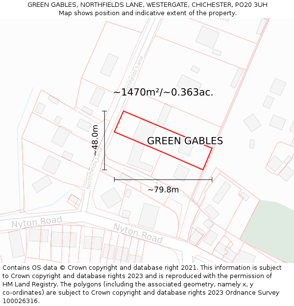 GREEN GABLES, NORTHFIELDS LANE, WESTERGATE, CHICHESTER, PO20 3UH: Plot and title map