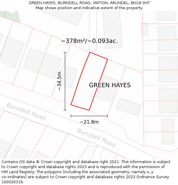 GREEN HAYES, BURNDELL ROAD, YAPTON, ARUNDEL, BN18 0HT: Plot and title map