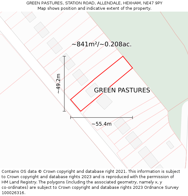 GREEN PASTURES, STATION ROAD, ALLENDALE, HEXHAM, NE47 9PY: Plot and title map