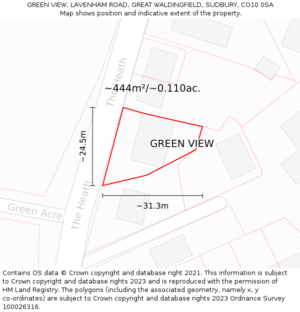 GREEN VIEW, LAVENHAM ROAD, GREAT WALDINGFIELD, SUDBURY, CO10 0SA: Plot and title map