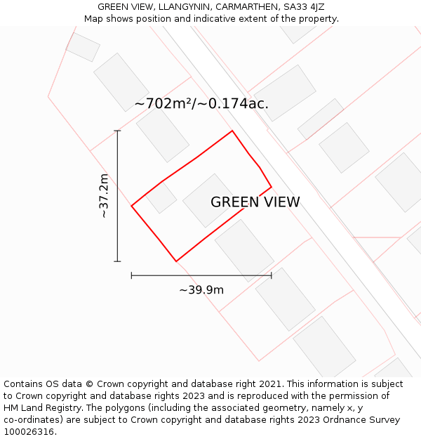 GREEN VIEW, LLANGYNIN, CARMARTHEN, SA33 4JZ: Plot and title map