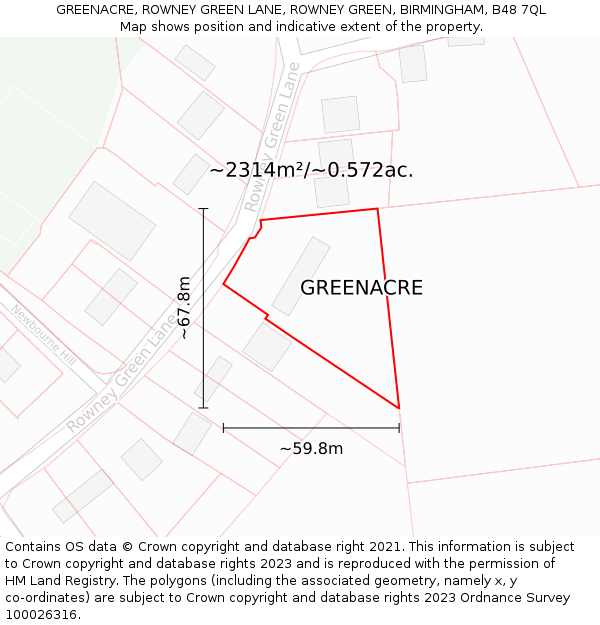 GREENACRE, ROWNEY GREEN LANE, ROWNEY GREEN, BIRMINGHAM, B48 7QL: Plot and title map