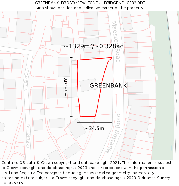 GREENBANK, BROAD VIEW, TONDU, BRIDGEND, CF32 9DF: Plot and title map