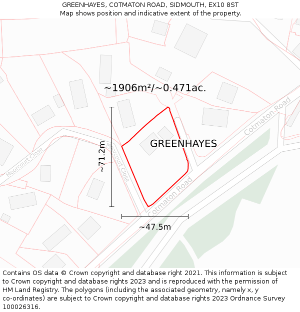 GREENHAYES, COTMATON ROAD, SIDMOUTH, EX10 8ST: Plot and title map