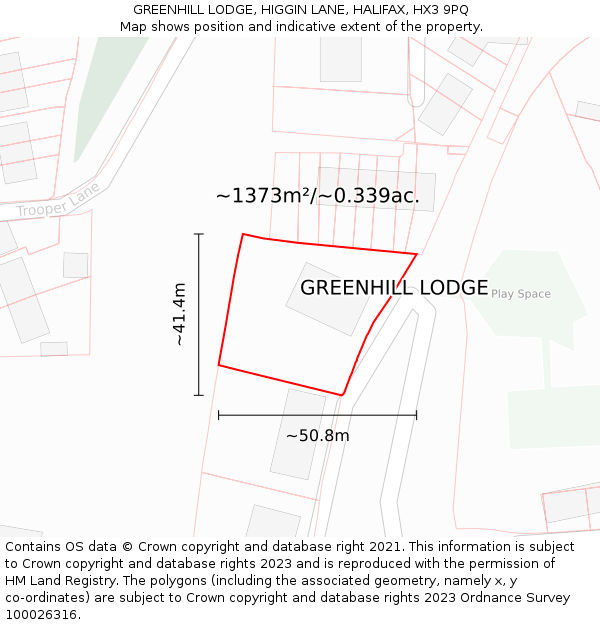 GREENHILL LODGE, HIGGIN LANE, HALIFAX, HX3 9PQ: Plot and title map