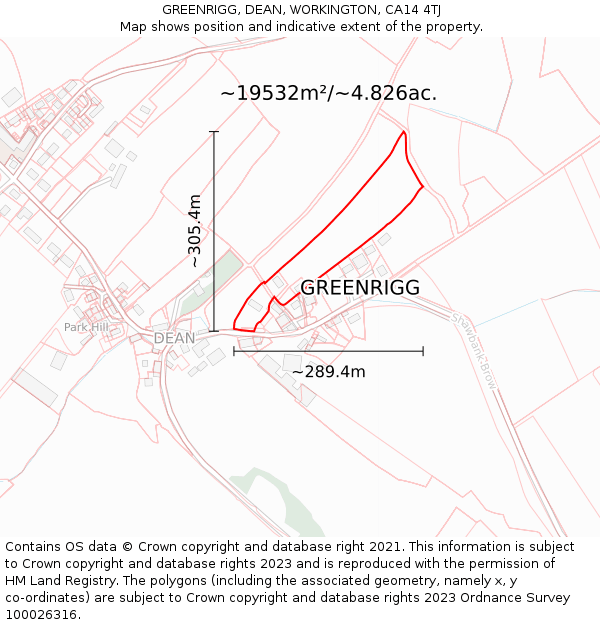 GREENRIGG, DEAN, WORKINGTON, CA14 4TJ: Plot and title map