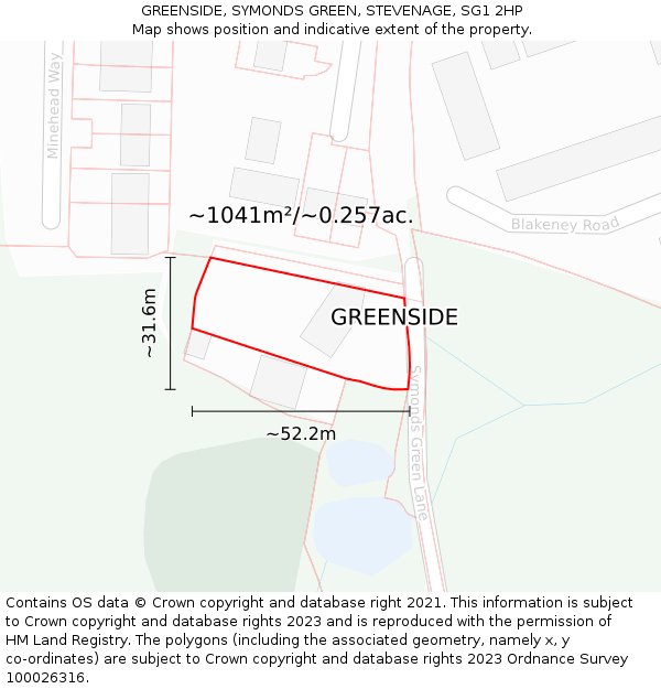 GREENSIDE, SYMONDS GREEN, STEVENAGE, SG1 2HP: Plot and title map