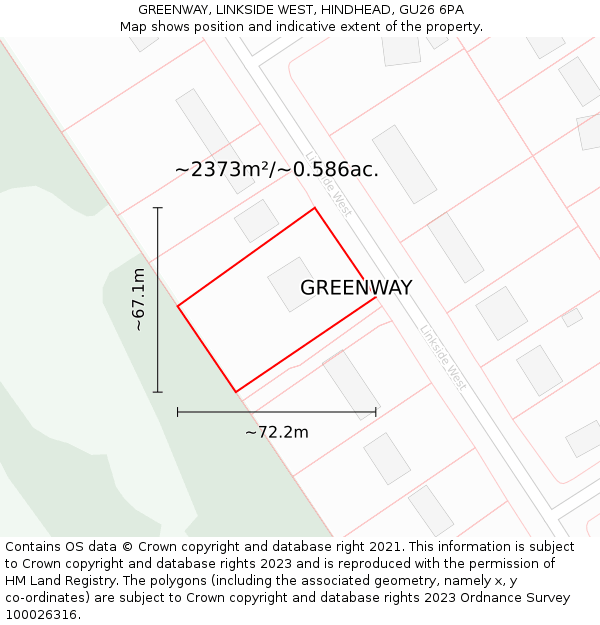 GREENWAY, LINKSIDE WEST, HINDHEAD, GU26 6PA: Plot and title map