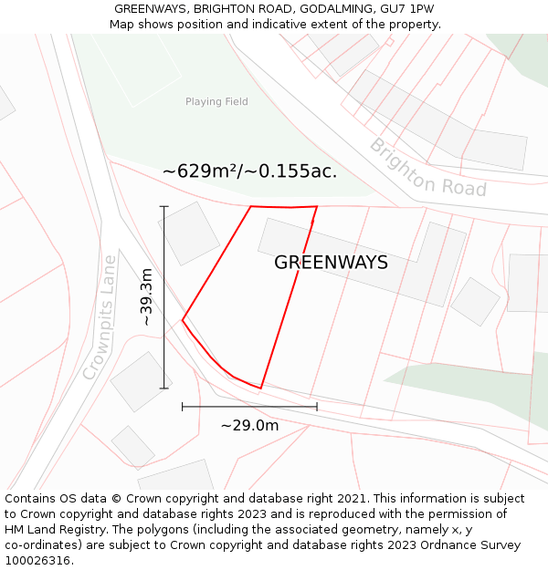 GREENWAYS, BRIGHTON ROAD, GODALMING, GU7 1PW: Plot and title map