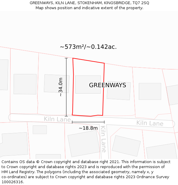 GREENWAYS, KILN LANE, STOKENHAM, KINGSBRIDGE, TQ7 2SQ: Plot and title map