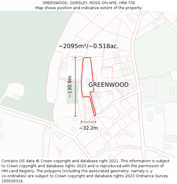 GREENWOOD, GORSLEY, ROSS-ON-WYE, HR9 7SE: Plot and title map