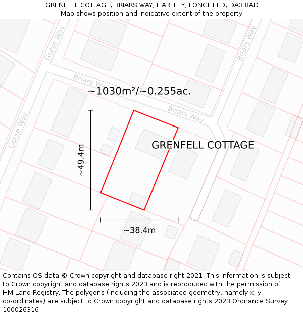 GRENFELL COTTAGE, BRIARS WAY, HARTLEY, LONGFIELD, DA3 8AD: Plot and title map