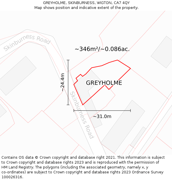 GREYHOLME, SKINBURNESS, WIGTON, CA7 4QY: Plot and title map