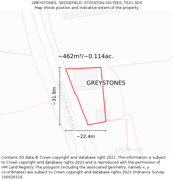 GREYSTONES, SEDGEFIELD, STOCKTON-ON-TEES, TS21 3DS: Plot and title map