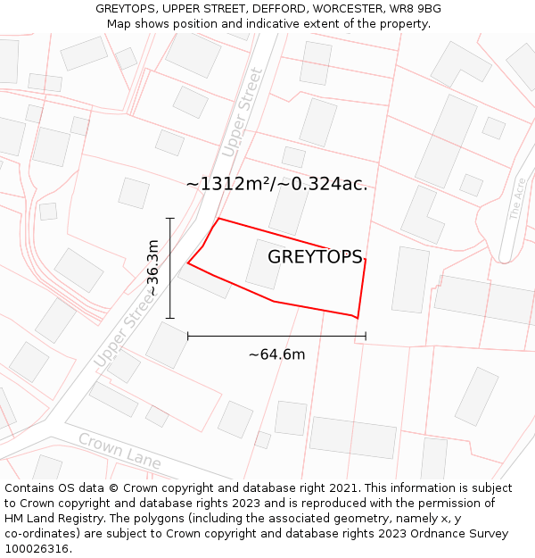 GREYTOPS, UPPER STREET, DEFFORD, WORCESTER, WR8 9BG: Plot and title map