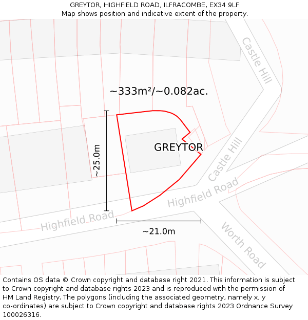 GREYTOR, HIGHFIELD ROAD, ILFRACOMBE, EX34 9LF: Plot and title map