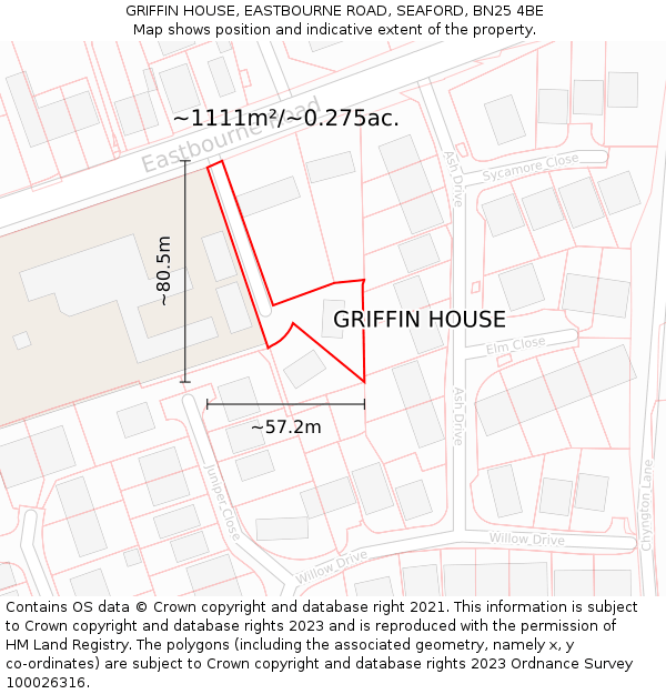 GRIFFIN HOUSE, EASTBOURNE ROAD, SEAFORD, BN25 4BE: Plot and title map