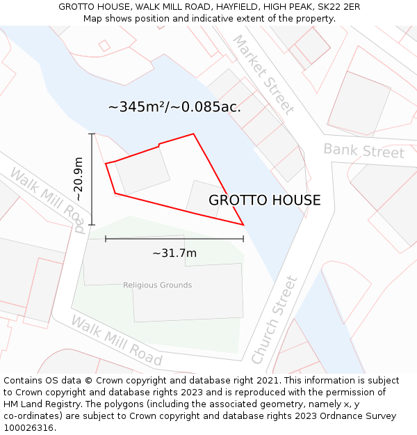 GROTTO HOUSE, WALK MILL ROAD, HAYFIELD, HIGH PEAK, SK22 2ER: Plot and title map